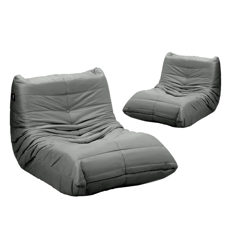 Oikiture 2X Floor Sofa Lounge Caterpillar Couch Single Accent Chair Pouffe Grey