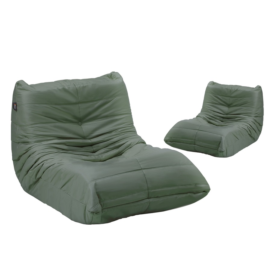 Oikiture 2X Floor Sofa Lounge Caterpillar Lazy Couch Single Chair Pouffe Green