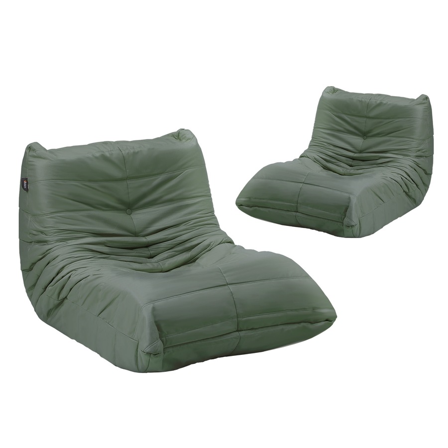 Oikiture 2X Floor Sofa Lounge Caterpillar Lazy Couch Single Chair Pouffe Green