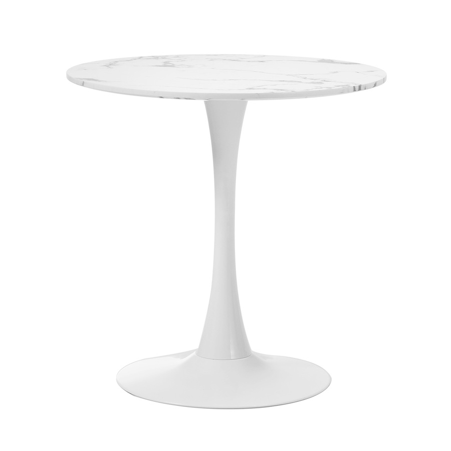 Oikiture 60cm Dining Table Kitchen Marble Tulip Round Metal Leg White