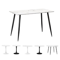 Oikiture 90-120cm Dining Table Kitchen Marble Tulip Metal Legs White/Black