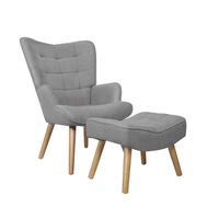 Oikiture Armchair Lounge Chair Ottoman Accent Armchairs Fabric Sofa Chairs Grey