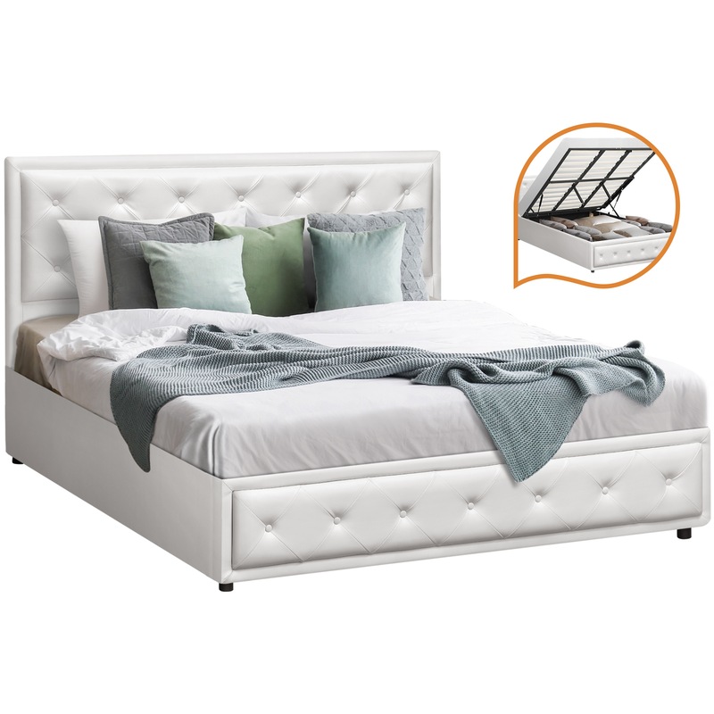 Buy Oikiture Bed Frame King Size Gas Lift Base With Storage White