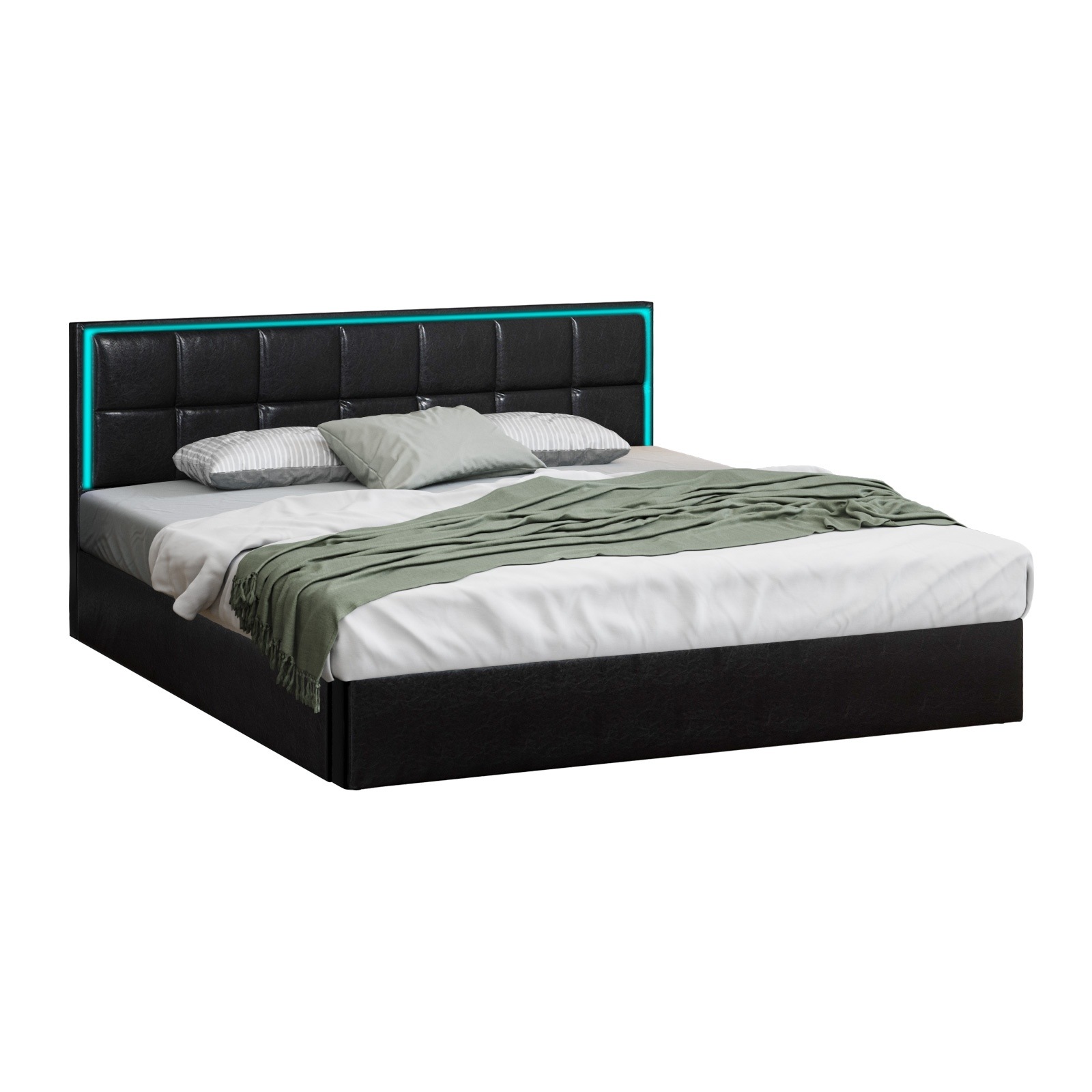 Buy Oikiture Bed Frame King Size RGB LED Gas Lift Storage Base Leather ...