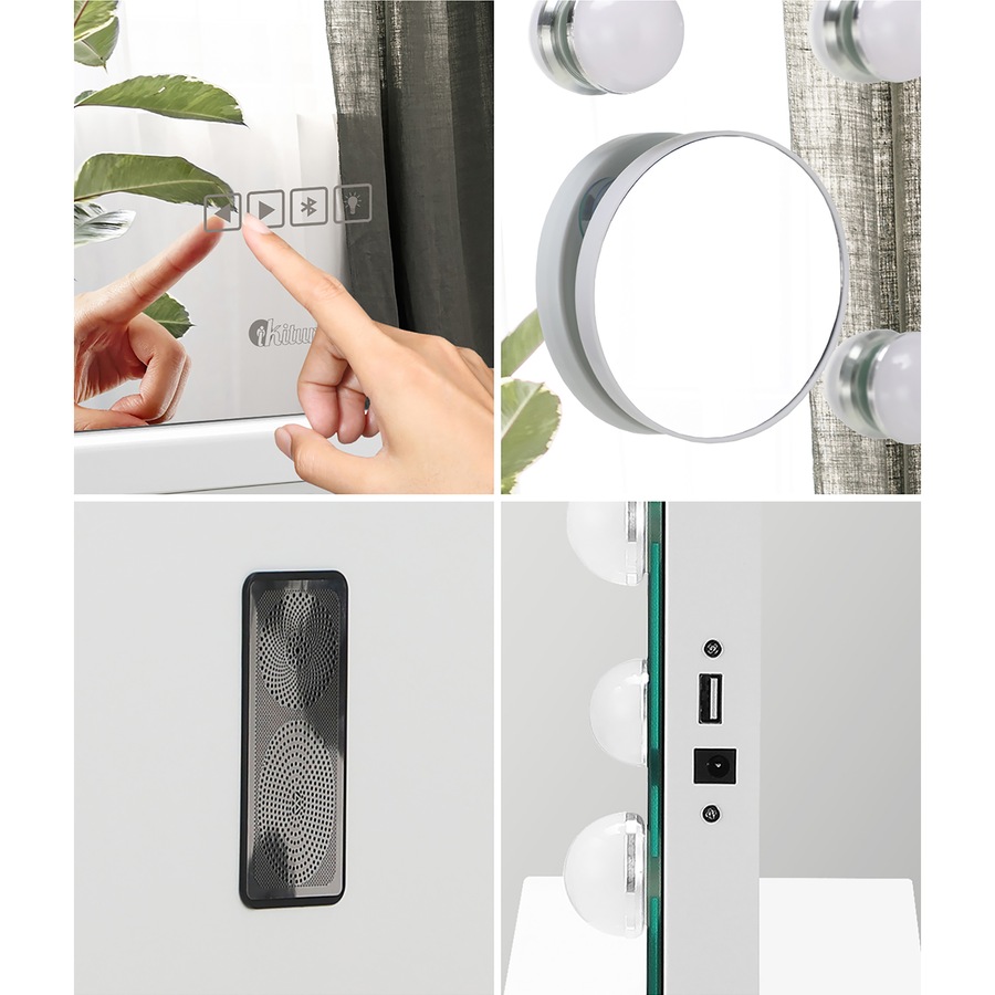 Oikiture Bluetooth Hollywood Makeup Mirrors with LED Light 58x46cm Vanity Mirror