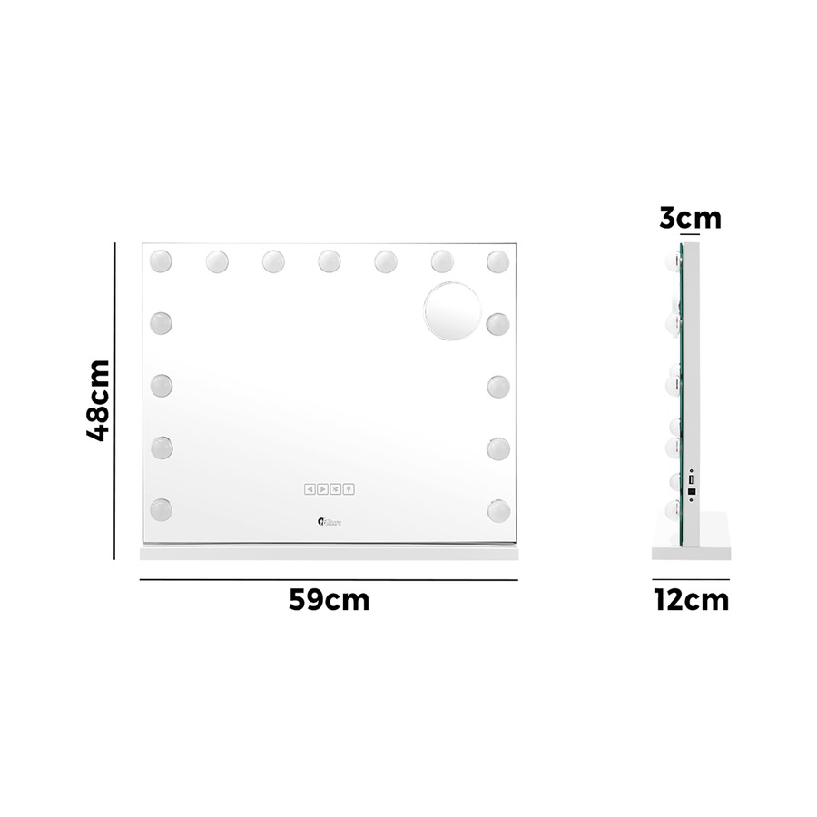 Oikiture Bluetooth Hollywood Makeup Mirrors with LED Light 58x46cm Vanity Mirror