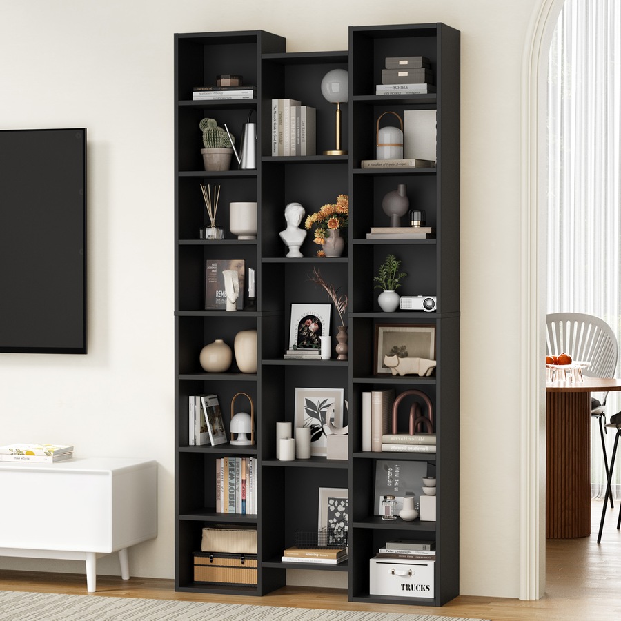 Oikiture Bookshelf Display Shelf CD DVD Storage Media Rack Stand Bookcase Black
