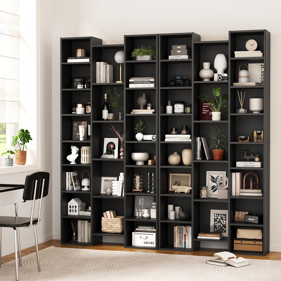 Oikiture Bookshelf Display Shelf CD DVD Storage Media Rack Stand Bookcase Black