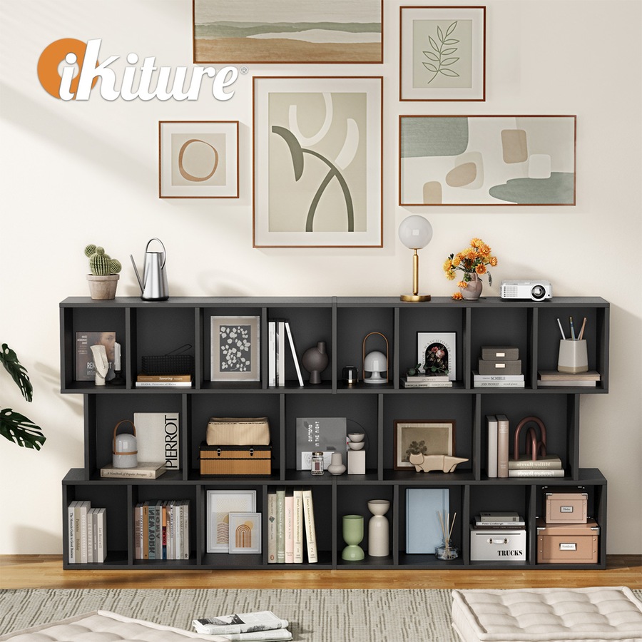 Oikiture Bookshelf Display Shelf CD DVD Storage Media Rack Stand Bookcase Black