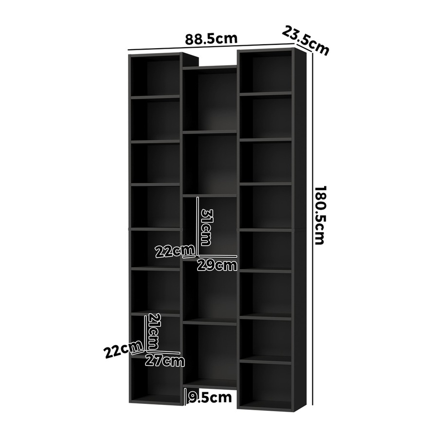 Oikiture Bookshelf Display Shelf CD DVD Storage Media Rack Stand Bookcase Black