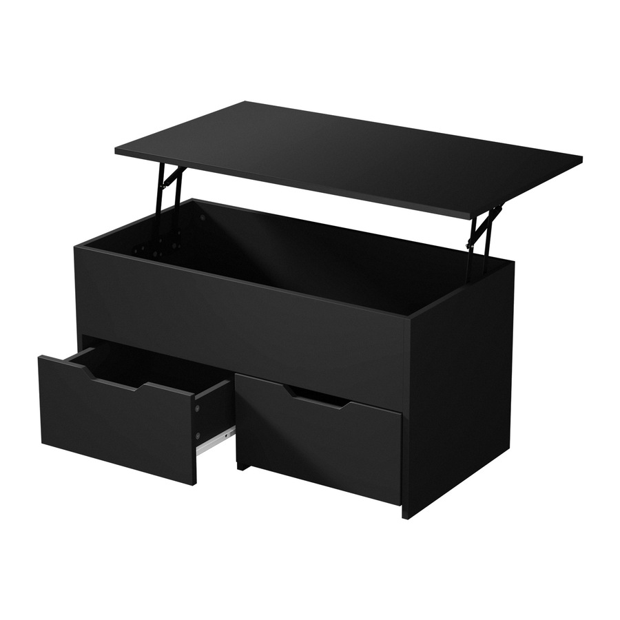 Oikiture Coffee Table Lift Up Top Hidden Storage Laptop Desk 2 Drawers Black