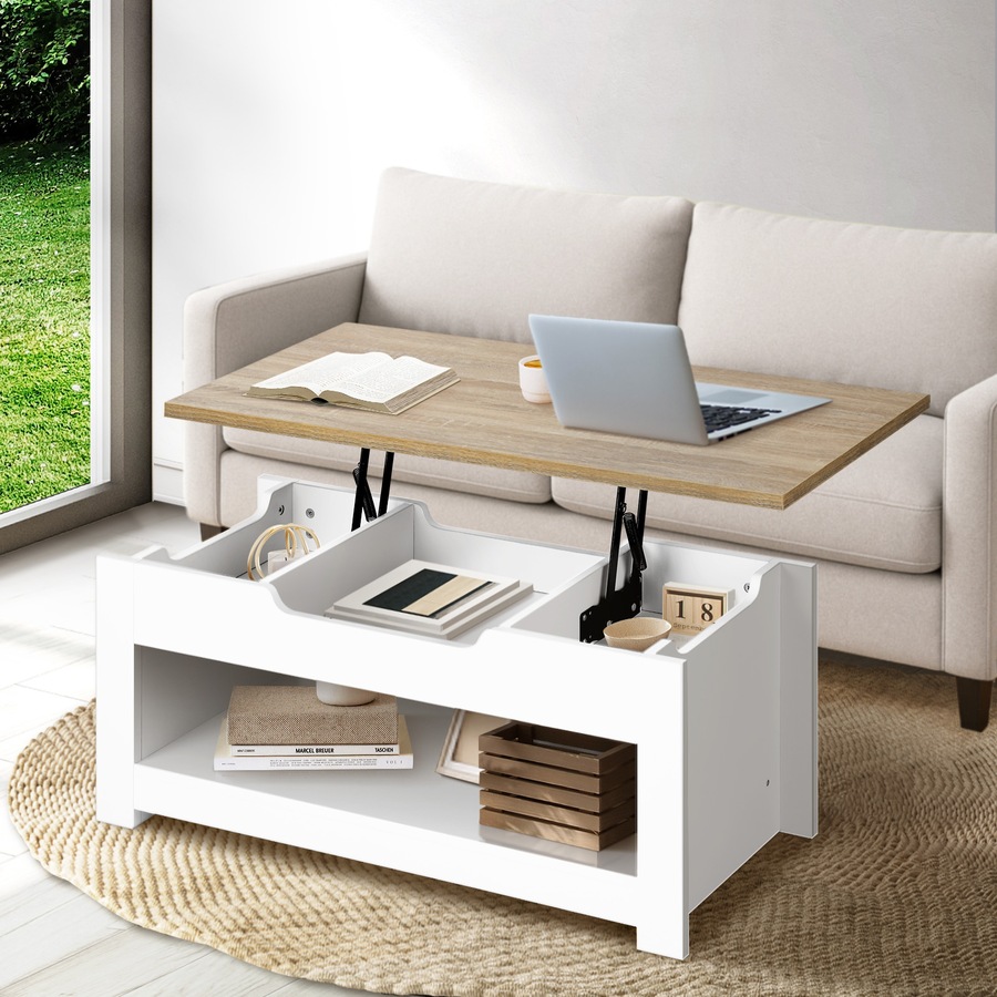 Oikiture Coffee Table Lift Up Top Modern Tables Hidden Storage Shelf Display