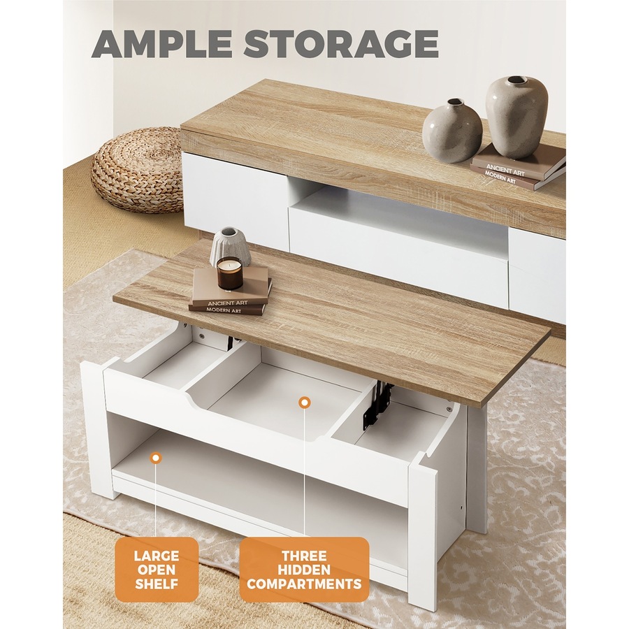 Oikiture Coffee Table Lift Up Top Modern Tables Hidden Storage Shelf Display