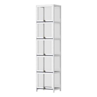 Oikiture Display Cabinet Slim Storage 5-Tier Shelves Clear Bookcase Rack White