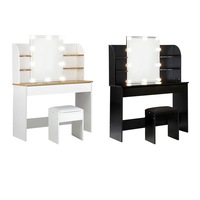 Oikiture Dressing Table Stool Set Makeup Mirror Storage Drawer 10 LED Bulbs