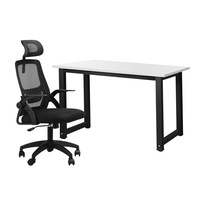 Oikiture Home Office Desk and Chair Set Computer Desk Mesh Office Chair BK&WH