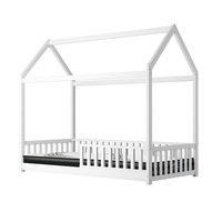 Oikiture Kids Bed Frame With Single Mattress Set House Frame White