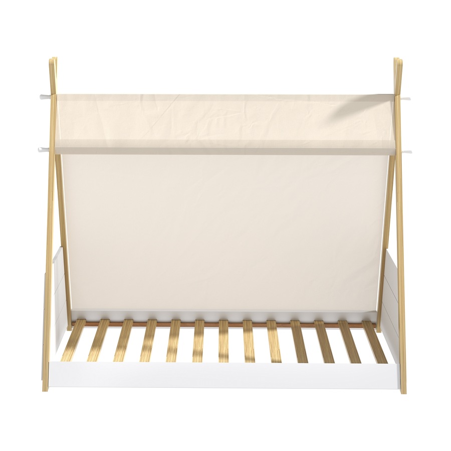 Oikiture Kids Bed Frame Wooden Timber Single Canvas Teepee Bed Frame Platform