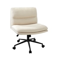 Oikiture Mid Back Armless Office Desk Chair Wide Seat Linen Beige with Wheels