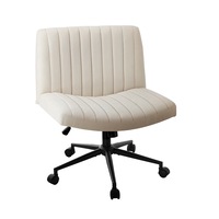 Oikiture Mid Back Armless Office Desk Chair Wide Seat with Wheels Linen Beige