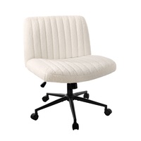 Oikiture Mid Back Armless Office Desk Chair Wide Seat with Wheels Sherpa White