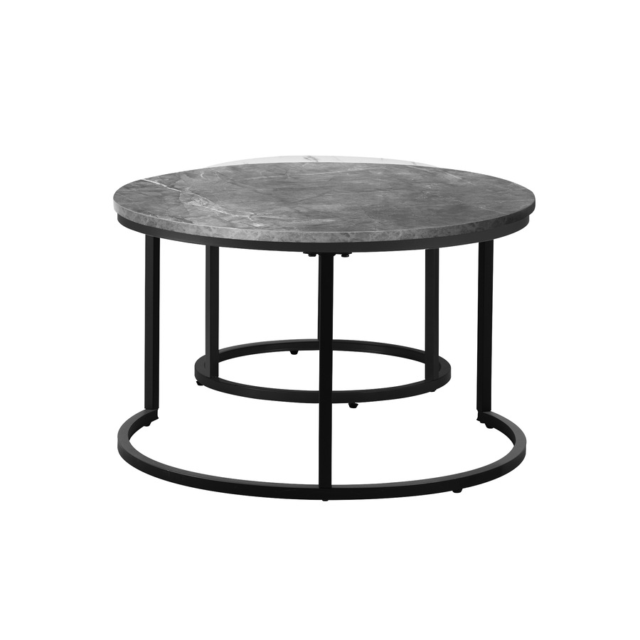 ikiture Set of 2 Coffee Table Round Marble-like Nesting Side Tables Grey White