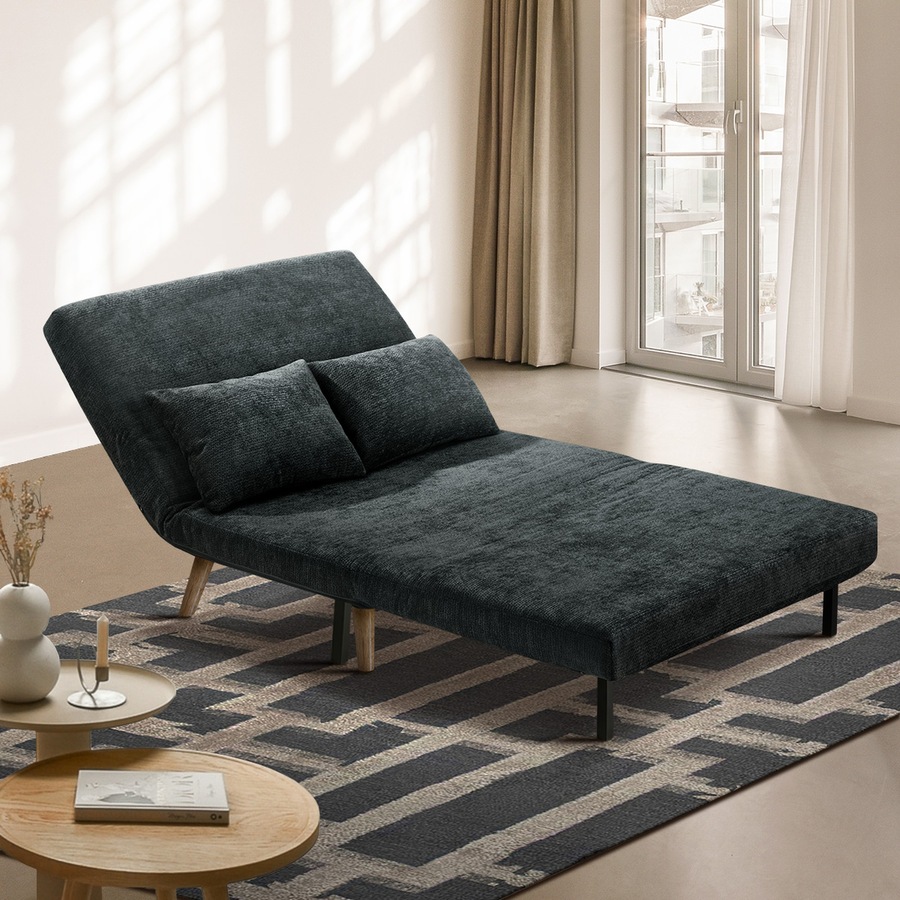 Oikiture Sofa Bed Lounge Chair Chenille Recliner Love Sofa Double Seat Charcoal
