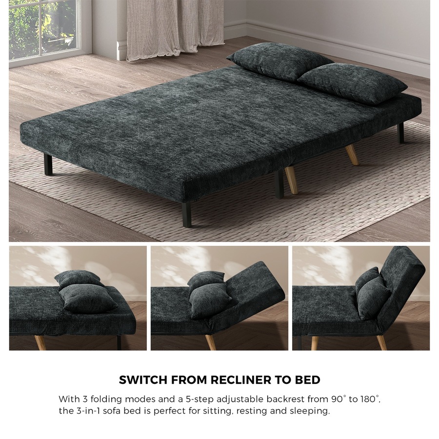 Oikiture Sofa Bed Lounge Chair Chenille Recliner Love Sofa Double Seat Charcoal