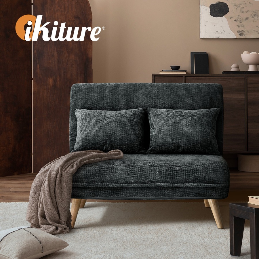 Oikiture Sofa Bed Lounge Chair Chenille Recliner Love Sofa Double Seat Charcoal