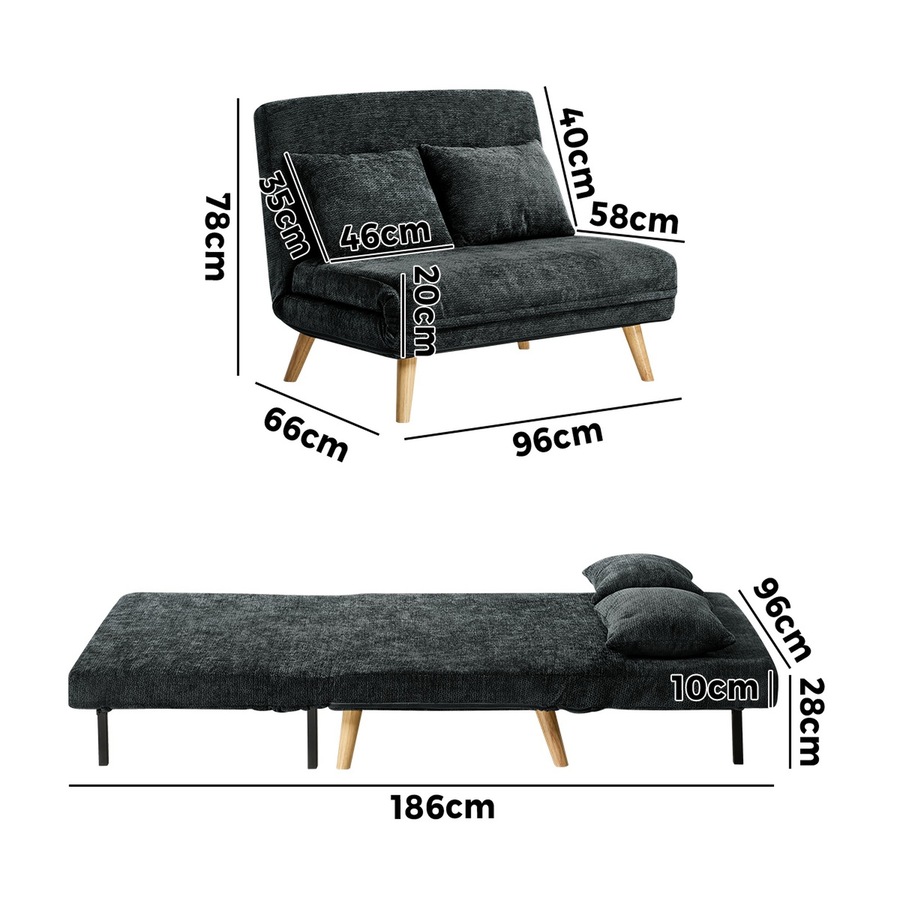 Oikiture Sofa Bed Lounge Chair Chenille Recliner Love Sofa Double Seat Charcoal
