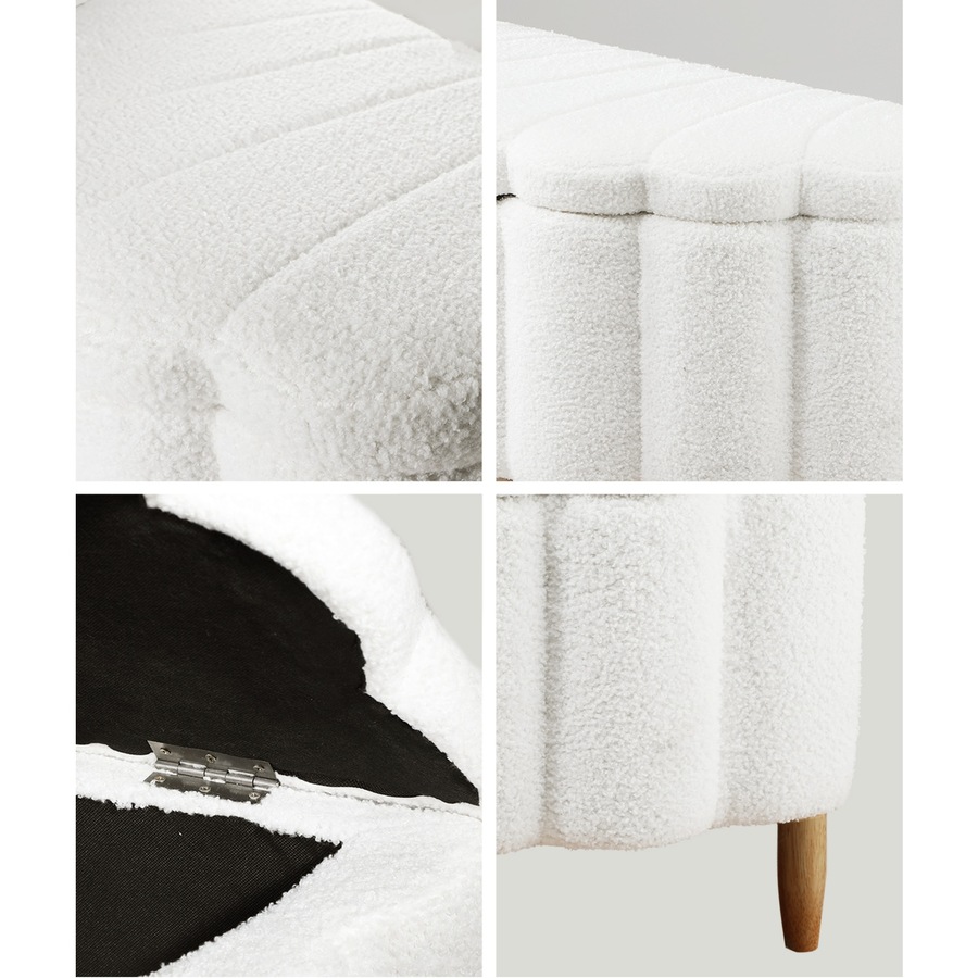 Oikiture Storage Ottoman Scallop Boucle Blanket Box Fleece Foot Stool Seat Chest