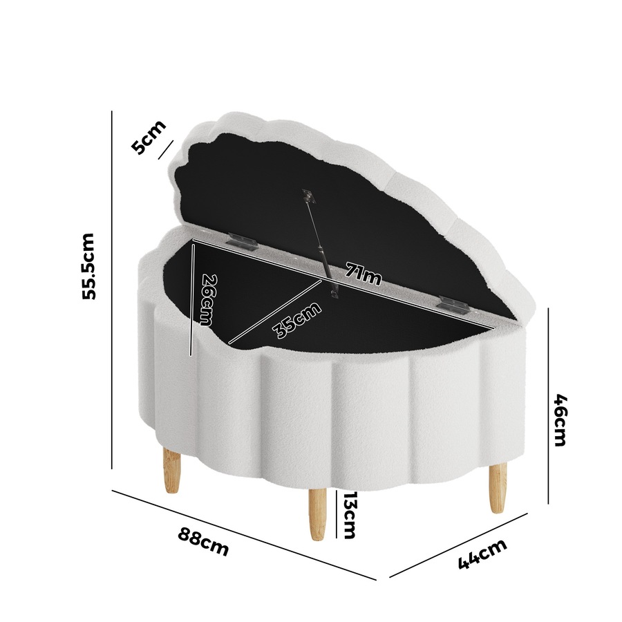 Oikiture Storage Ottoman Scallop Boucle Blanket Box Fleece Foot Stool Seat Chest