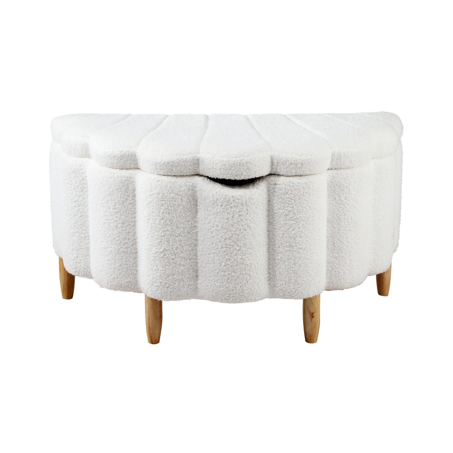 Oikiture Storage Ottoman Scallop Boucle Blanket Box Fleece Foot Stool Seat Chest