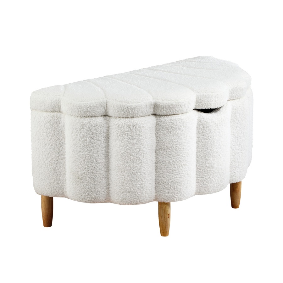 Oikiture Storage Ottoman Scallop Boucle Blanket Box Fleece Foot Stool Seat Chest