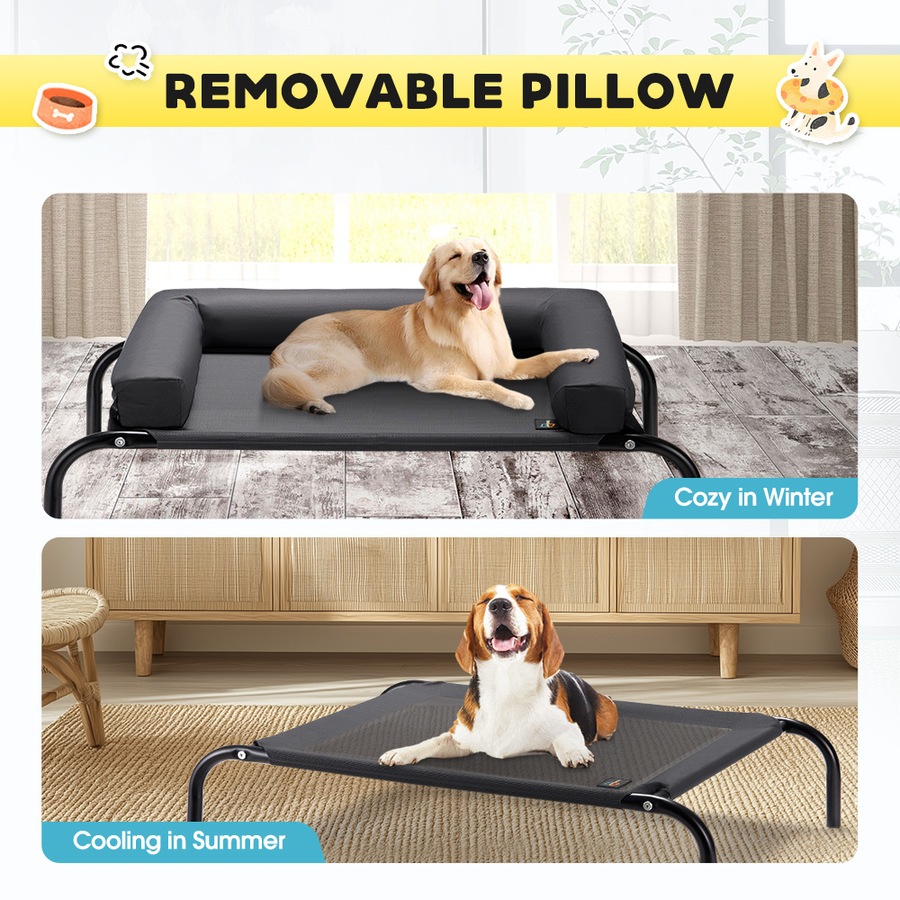 Petzly 90x123cm Elevated Trampoline Bolster Raised Pet Dog Bed Black