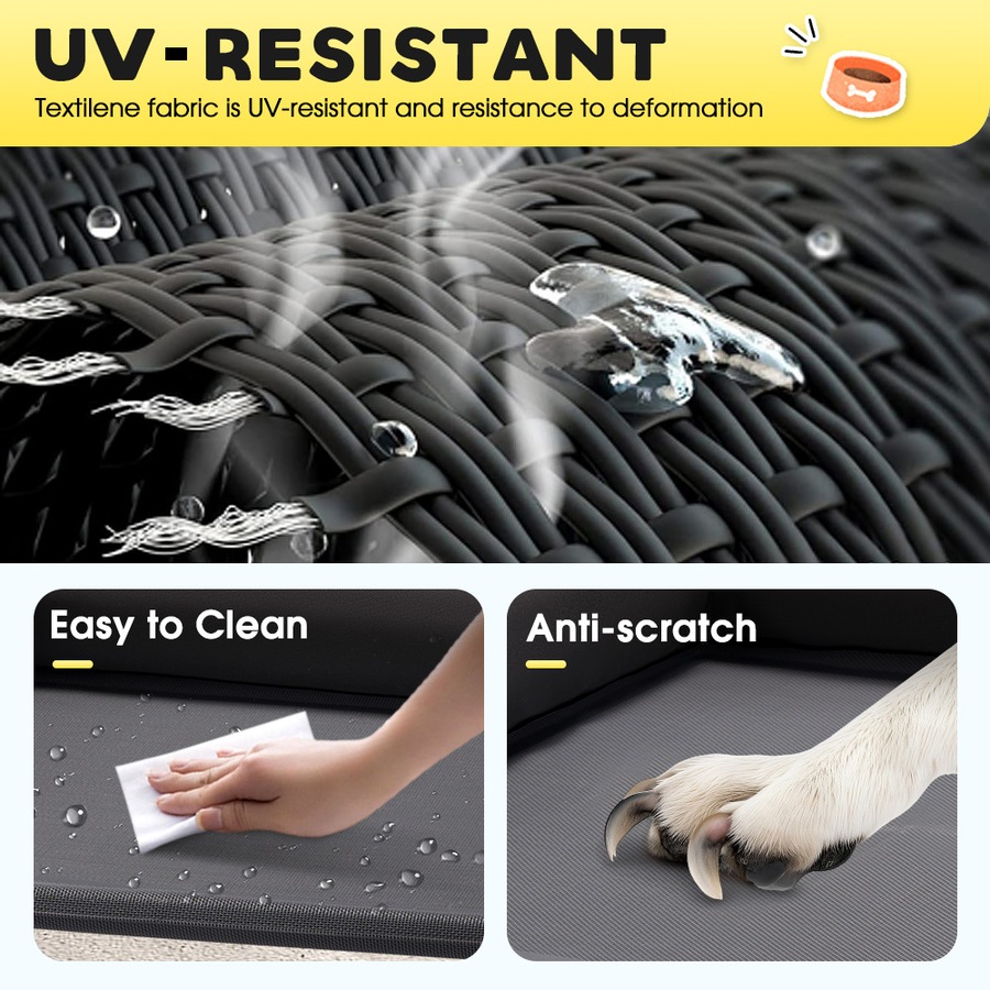 Petzly 90x123cm Elevated Trampoline Bolster Raised Pet Dog Bed Black