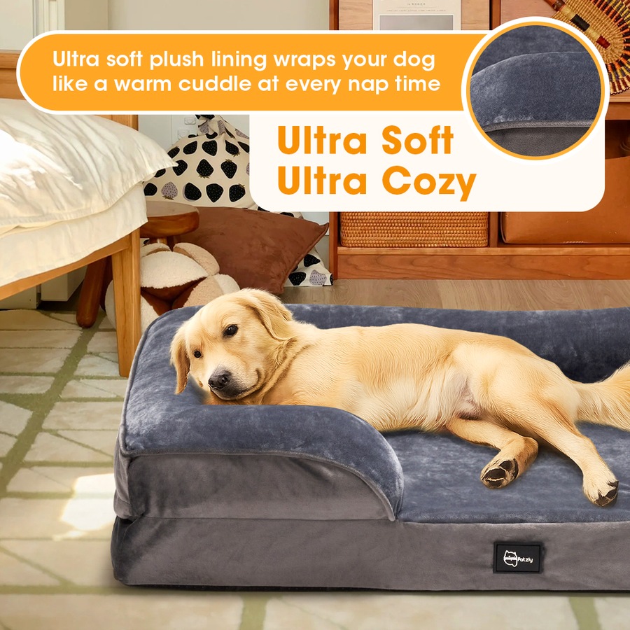 Petzly Dog Bed with Sides Egg-Crate Foam Removable Washable Cover Grey Medium