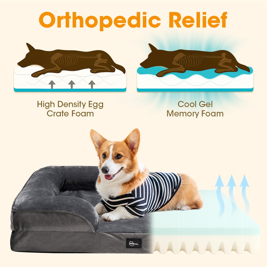 Petzly Dog Bed with Sides Egg-Crate Foam Removable Washable Cover Grey Medium
