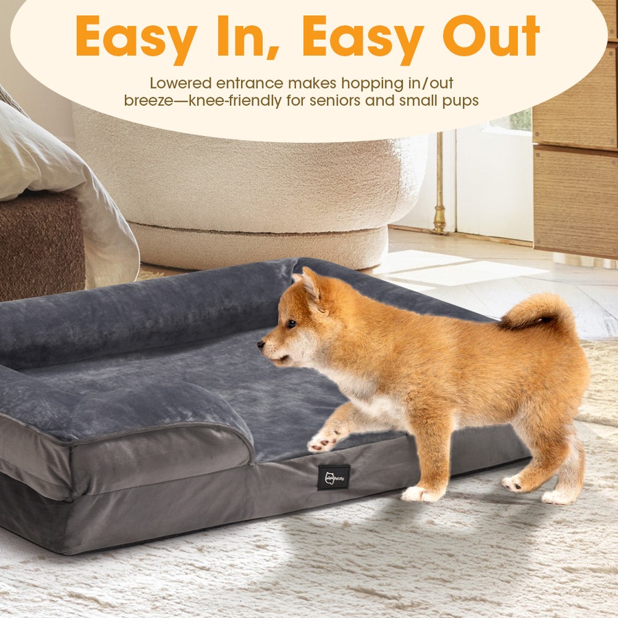 Petzly Dog Bed with Sides Egg-Crate Foam Removable Washable Cover Grey Medium