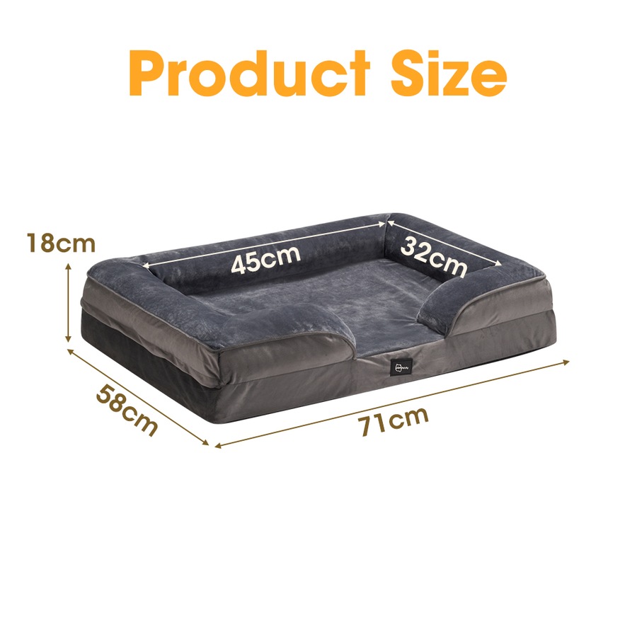 Petzly Dog Bed with Sides Egg-Crate Foam Removable Washable Cover Grey Medium