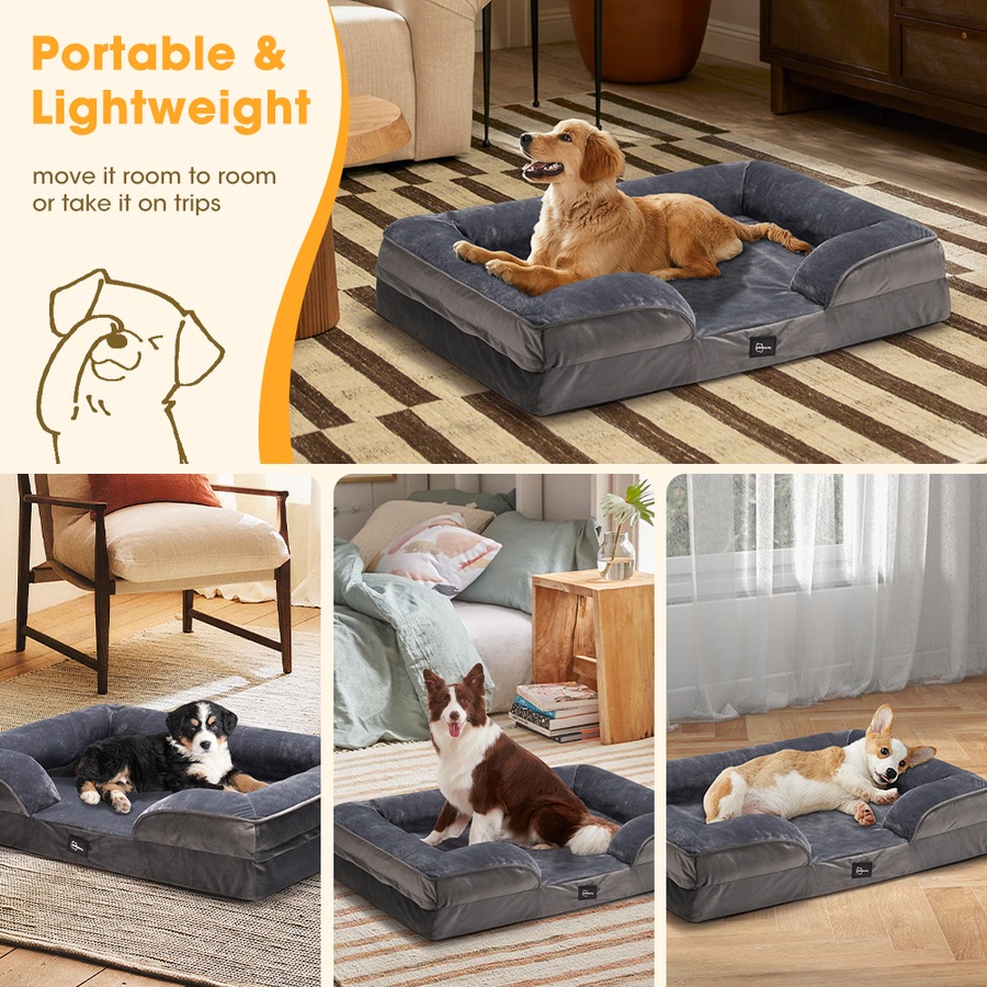 Petzly Dog Bed with Sides Egg-Crate Foam Removable Washable Cover Grey Medium