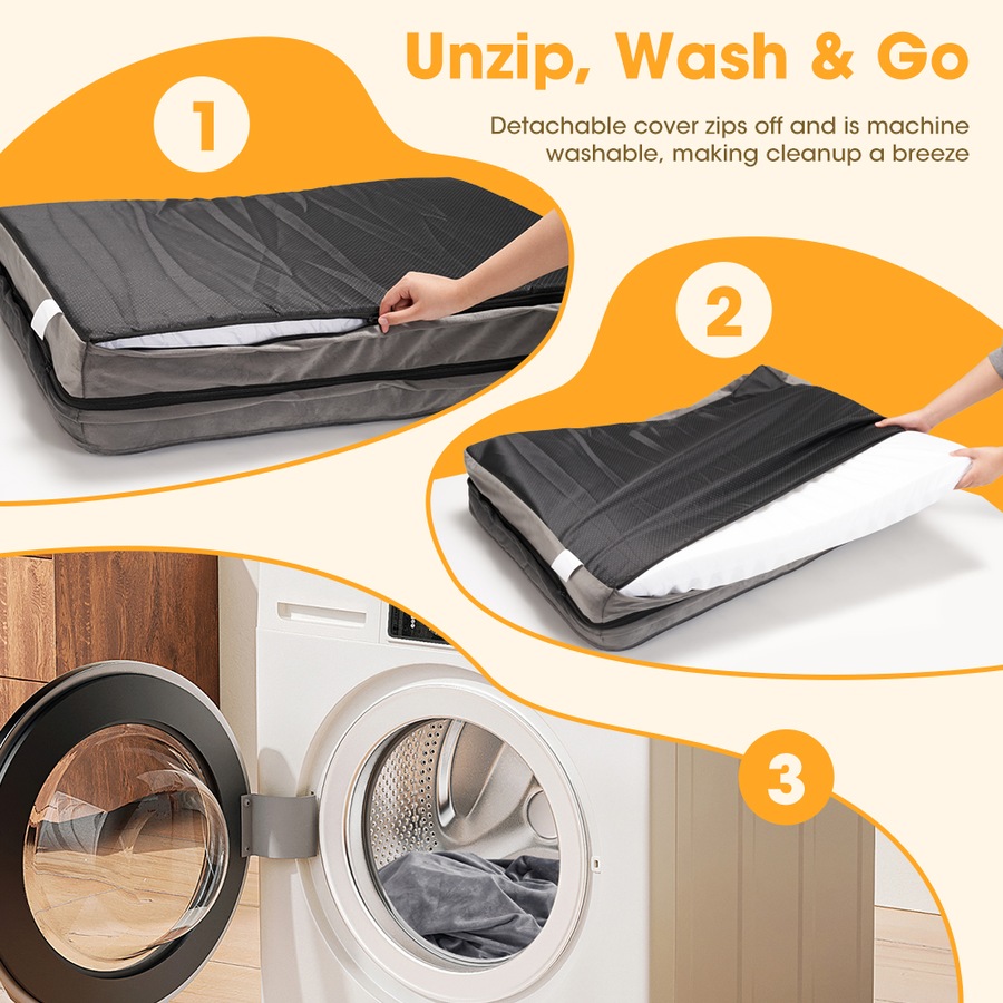 Petzly Dog Bed with Sides Egg-Crate Foam Removable Washable Cover Grey Medium