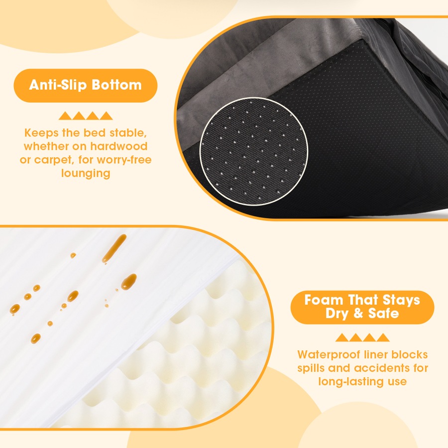 Petzly Dog Bed with Sides Egg-Crate Foam Removable Washable Cover Grey Medium