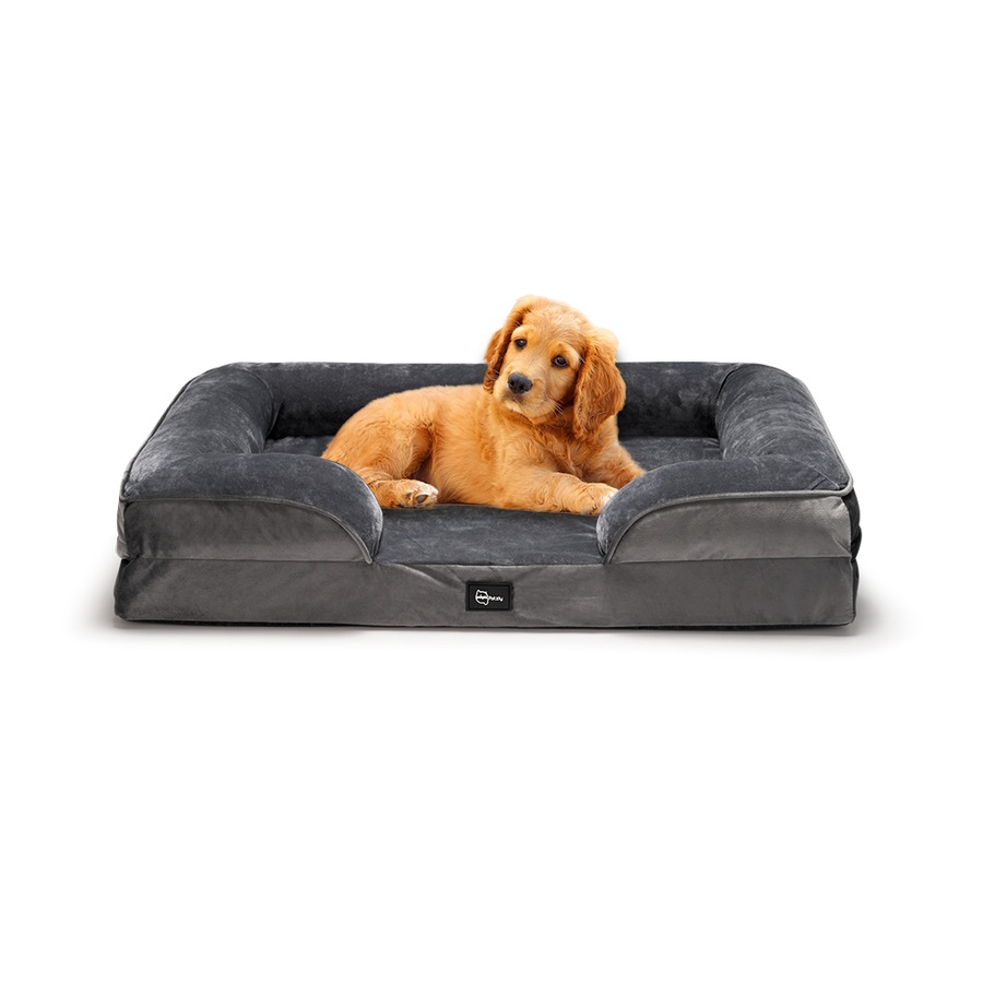 Petzly Dog Bed with Sides Egg-Crate Foam Removable Washable Cover Grey Medium