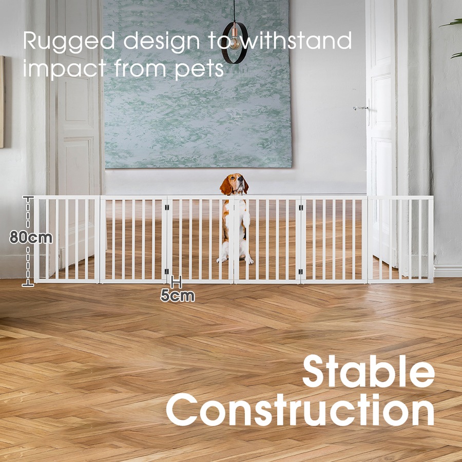 6 Panel 80cm Petzly Pet Gate Dog Fence Safety Barrier with Support Feet White