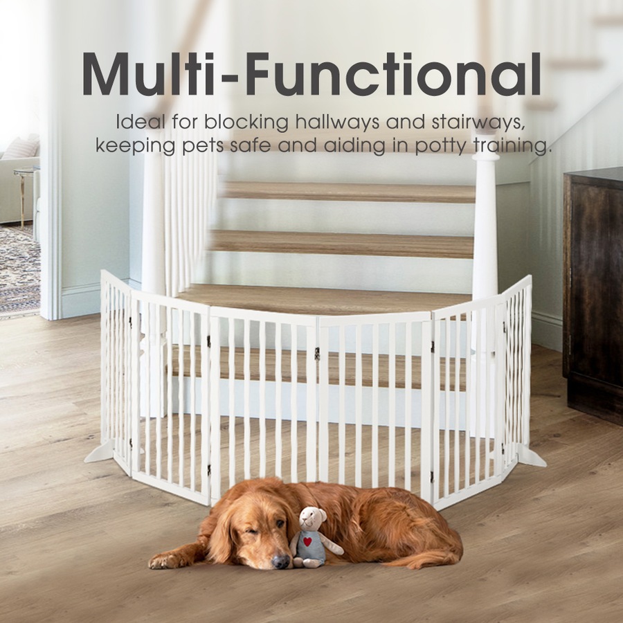 6 Panel 80cm Petzly Pet Gate Dog Fence Safety Barrier with Support Feet White