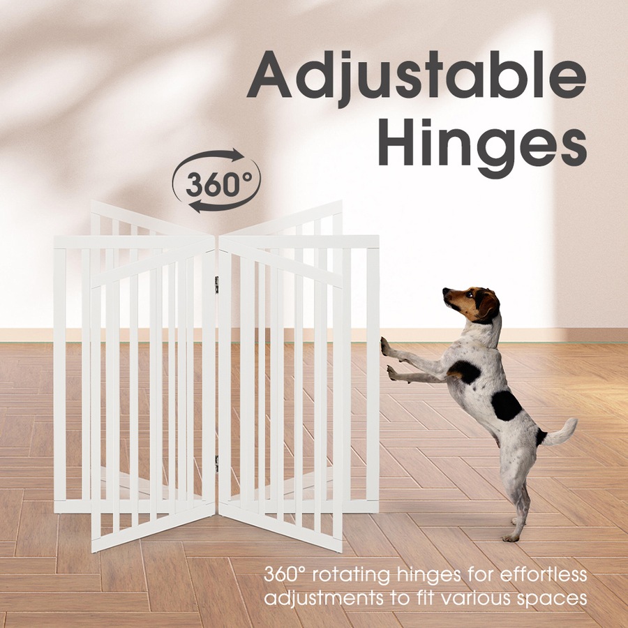 6 Panel 80cm Petzly Pet Gate Dog Fence Safety Barrier with Support Feet White