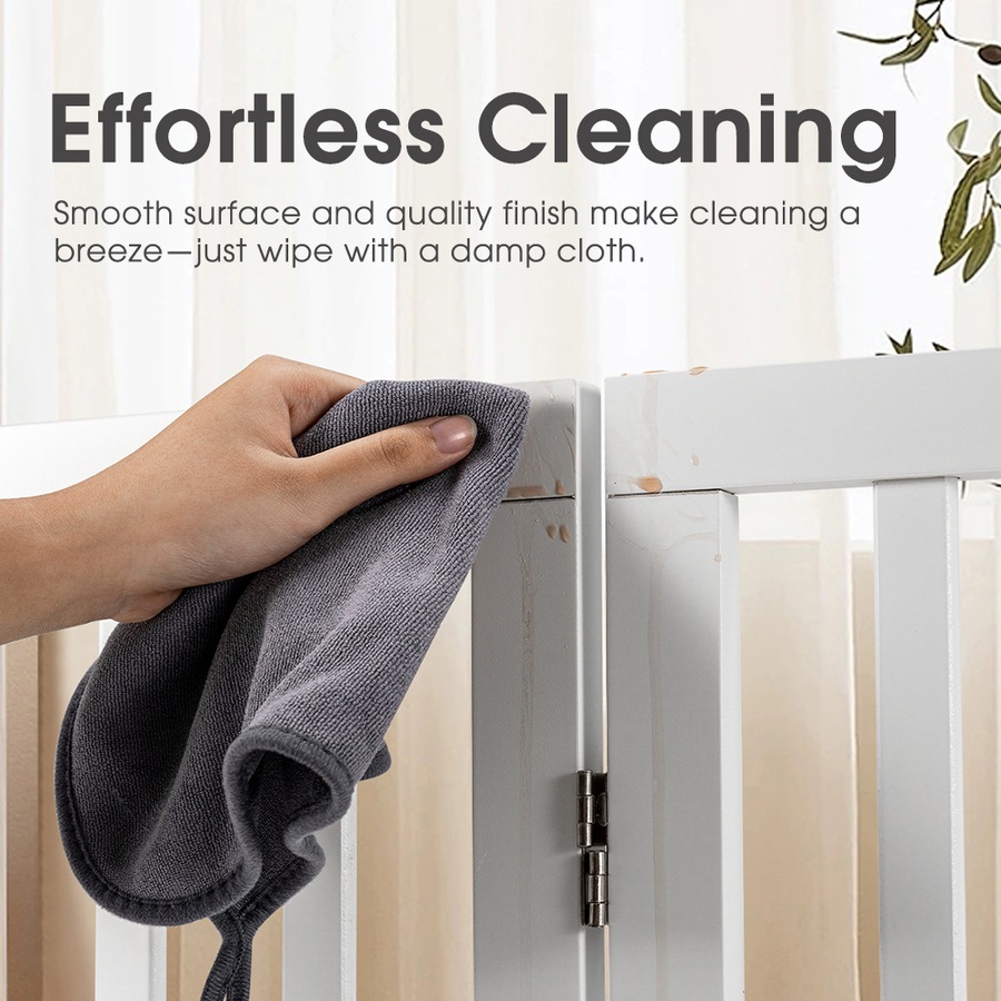 6 Panel 80cm Petzly Pet Gate Dog Fence Safety Barrier with Support Feet White