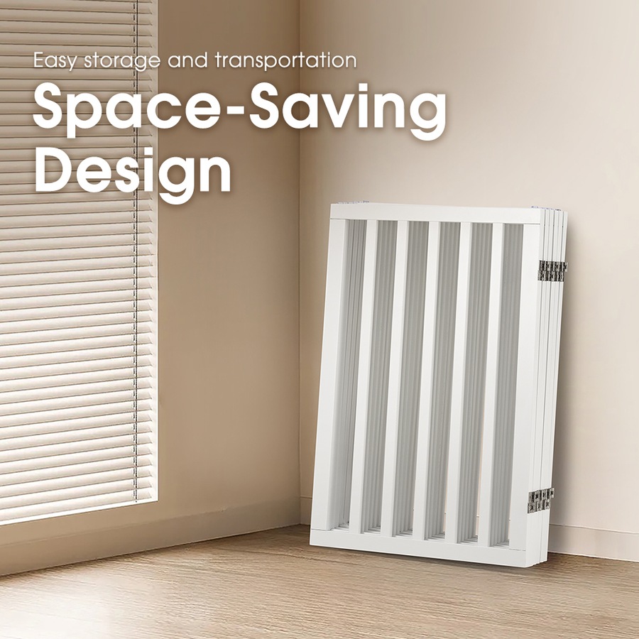 6 Panel 80cm Petzly Pet Gate Dog Fence Safety Barrier with Support Feet White