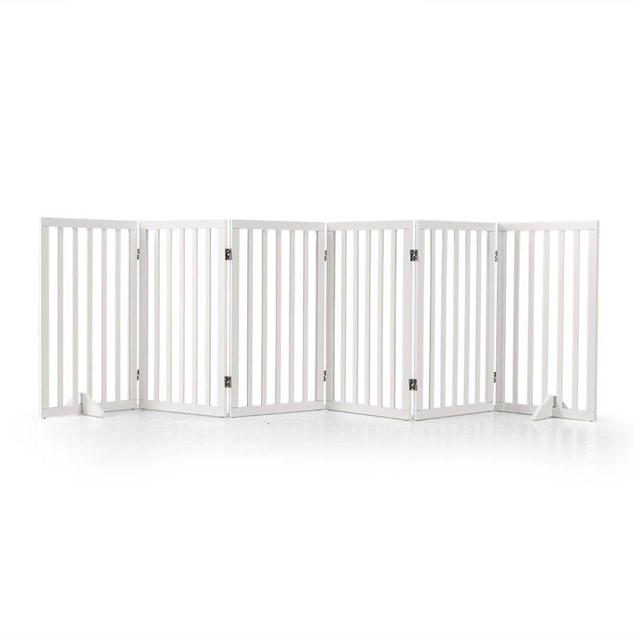 6 Panel 80cm Petzly Pet Gate Dog Fence Safety Barrier with Support Feet White